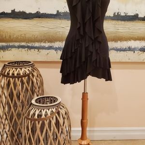 RUFFLE FRONT MINI HALTER DRESS. SIZE L
